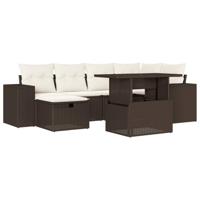 vidaXL 7-delige Loungeset met kussens poly rattan bruin