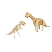 Houten 3D dino puzzel bouwpakket set T-rex en Brachiosaurus - thumbnail