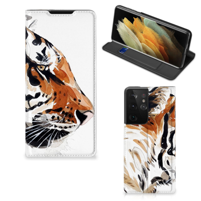 Bookcase Samsung Galaxy S21 Ultra Watercolor Tiger Bookcase Samsung Galaxy S21 Ultra Watercolor Tiger
