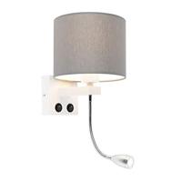 QAZQA - Moderne wandlamp wit met grijze kap - Brescia | Woonkamer | Slaapkamer | Keuken - Metaal Rond - E27 LED inbegrepen - Max. 1 x 1 Watt