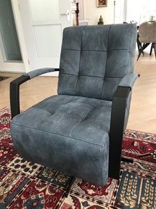 Leren draaifauteuil met stalen frame en stervoet - blauw leer - Echt leer, Industrieel, ontdek de vele Leersoorten en Kleuren bij ShopX