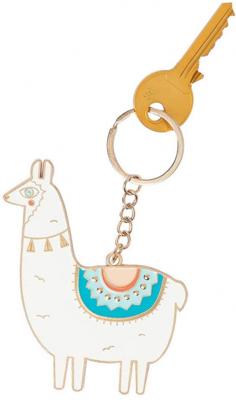 Doiy sleutelhanger Oversized Lama 11,8 cm staal/zink wit/blauw