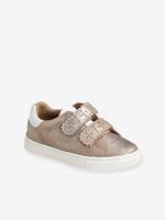 Leren sneakers met klittenband, kleutercollectie meisjes goudkleurig