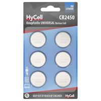 HyCell Lithium knoopcellen CR2450 3V, 6 stuks, lange houdbaarheid, voor rekenmachine, weegschaal, klok, autosleutel, garage-opener, afstandsbediening, licht