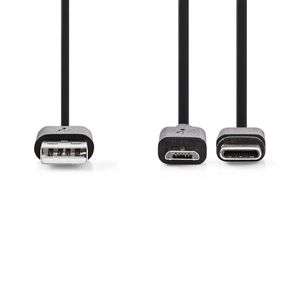 Nedis CCGB60610BK10 USB-kabel 1 m USB 3.2 Gen 1 (3.1 Gen 1) USB A USB C/Micro-USB B Zwart