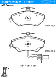 Remblokkenset, schijfrem ATE Ceramic ATE, u.a. für Audi, VW, Seat