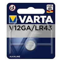 Varta V12GA - LR43, 4278101401, alkalinebatterij, 1,5 volt, diameter 11,6 mm, hoogte 4,2 mm, verpakking van 1 batterij