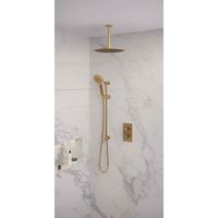 Regendoucheset Inbouw Brauer Gold Edition Thermostatisch 30 cm met 3-Weg Omstelling, Plafondarm, Glijstang en Handdouche 3-Standen Geborsteld Goud