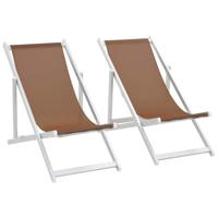 vidaXL Strandstoelen inklapbaar 2 st aluminium en textileen bruin