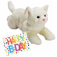 Pluche knuffel witte kat/poes 33 met A5-size Happy Birthday wenskaart - thumbnail