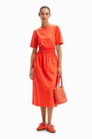 Gecombineerde effen midi-jurk - ORANGE - S