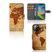 Apple iPhone 14 Flip Cover Wereldkaart - thumbnail