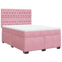 vidaXL Boxspring met matras fluweel roze 140x200 cm, boxspring, ledikant, bedframe, bed, boxspring bed, bedbodem, seniorenbed, senioren bed