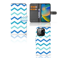 iPhone 14 Pro Telefoon Hoesje Zigzag Blauw - thumbnail