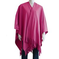 Luxe omslagdoek/poncho - fuchsia - 180 x 140 cm - fleece - Dameskleding accessoires One size  -