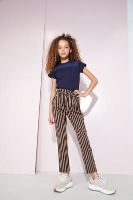 NoBell Meisjes broek paperbag - Sita - Grijs / Marine blauw