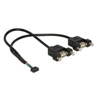 DeLock Kabel USB 2.0 paalbus 2,00 mm 10 pin > 2 x USB 2.0 Type-A aansluiting voor inbouw 25 cm