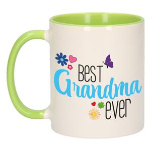 Cadeau koffie/thee mok voor oma - groen/blauw - beste oma - keramiek - 300 ml