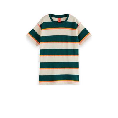 Scotch & Soda gestreept T-shirt groen/ecru/oranje
