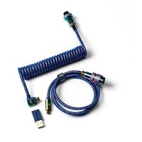 Keychron Premium Coiled Aviator Cable - Rainbow Plated Blue, Angled kabel 1,08 meter - thumbnail