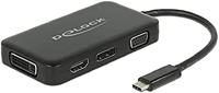 Delock 63929 4-in-1 multiport adapter USB Type-C stekker voor VGA, HDMI, DVI en DisplayPort Monitor zwart, 63929