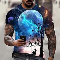 Voor heren T-shirt Grafisch Heelal Strakke ronde hals Zwart Marine Blauw blauw Paars 3D-afdrukken Dagelijks Sport Korte mouw Afdrukken Kleding Sport Ontwerper Klassiek Casual Lightinthebox - thumbnail