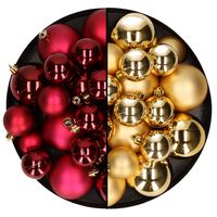 Kerstversiering kunststof kerstballen mix donkerrood/goud 6-8-10 cm pakket van 44x stuks