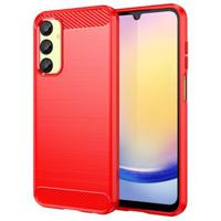 Samsung Galaxy A25 Geborsteld TPU Hoesje - Koolstofvezel - Rood