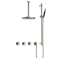 Hotbath Cobber X complete thermostatische douche inbouwset cobberx 70 met 2 stopkranen met plafondbuis 30 cm, m106 en glijstang, geborsteld nikkel