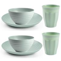 Camping Servies set 24 delig - kunststof - mintgroen - 8x borden/8x drinkbekers/8x kommetjes