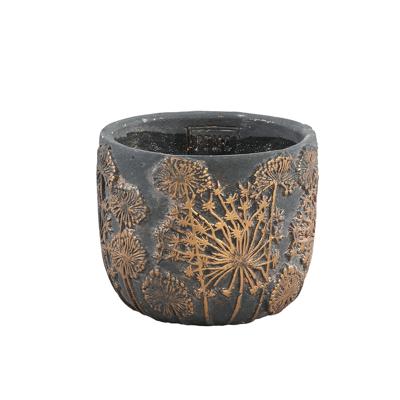 PTMD Pot Shein zwart cement rond laag M 14 X 14 X 11