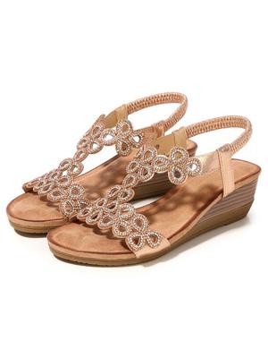 Strass Uitknippen Bloemen Elastisch Wig Sandalen