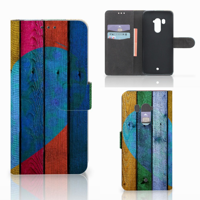 HTC U11 Plus Book Style Case Wood Heart - Cadeau voor je Vriend