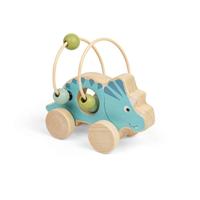 Bigjigs Toys Push Along Triceratops - 2-in-1 houten dinosaurus push-along & kralenframe, baby- en peuterspeelgoed, milieuvriendelijke geschenken voor baby's en peuters, leeftijd 12 + maanden