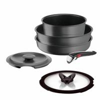 Tefal Ingenio 6-delige set, inductie, gegoten aluminium, pan, wok + glazen deksel, braadpan + gietijzeren deksel, afneembare handgreep, vaatwasmachinebestendig, inspiratie L867S604