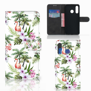 Huawei P30 Lite (2020) Telefoonhoesje met Pasjes Flamingo Palms