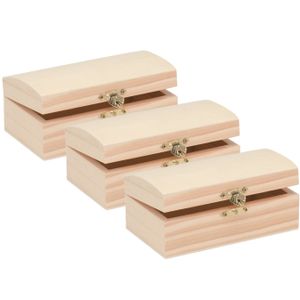 3x stuks Houten kistjes ronde deksel 14 x 8 cm hobby/knutselmateriaal