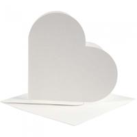 Creotime hartvormige kaarten met envelop 12,5 x 12,5 cm 10 sets wit