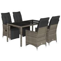 vidaXL 5-delige Bistroset met kussens poly rattan grijs, loungeset, loungeset tuin, loungeset buiten, tuinset, terrasset, tuinset lounge