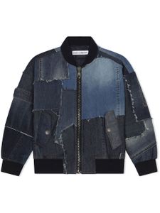 Dolce & Gabbana Kids veste bomber en jean patchwork à plaque logo - Bleu