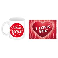 I love you cadeau mok / beker wit cirkel met hartjes 300 ml inclusief Valentijnskaart