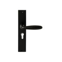 Hardbrass Deurkruk Istanbul op rechthoekig langschild profielcilindergat 55mm - zwart