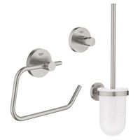 GROHE Essentials Toilet accessoireset 3-delig met toiletborstelhouder, handdoekhaak en toiletrolhouder zonder klep super steel sw97640/sw97648/sw97650/