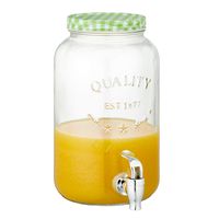 Glazen drankdispenser/limonadetap met groen/wit geblokte dop 3,5 liter - thumbnail