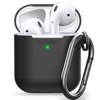 Keybudz PodSkinz AirPods Case Elevate [LED Visible] Beschermende siliconen hoes compatibel met AirPods 1 & AirPods 2 (Gen 2) (met karabijnhaak, zwart)