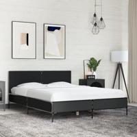 vidaXL Bedframe bewerkt hout metaal zwart 135x190 cm, bed, bed ombouw, twijfelaar, bedbodem, slaapkamermeubel, boxspring, 2 persoonsbed