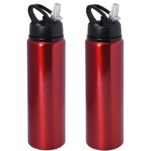 Waterfles/sportfles/drinkfles Sporty - 2x - metallic rood - aluminium/kunststof - 800 ml