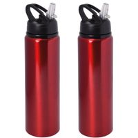 Waterfles/sportfles/drinkfles Sporty - 2x - metallic rood - aluminium/kunststof - 800 ml - thumbnail