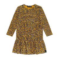 Your Wishes jurk met panterprint en ruches oker/zwart