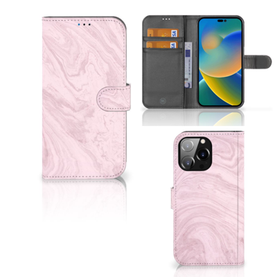 iPhone 14 Pro Max Bookcase Marble Pink - Origineel Cadeau Vriendin iPhone 14 Pro Max Bookcase Marble Pink - Origineel Cadeau Vriendin